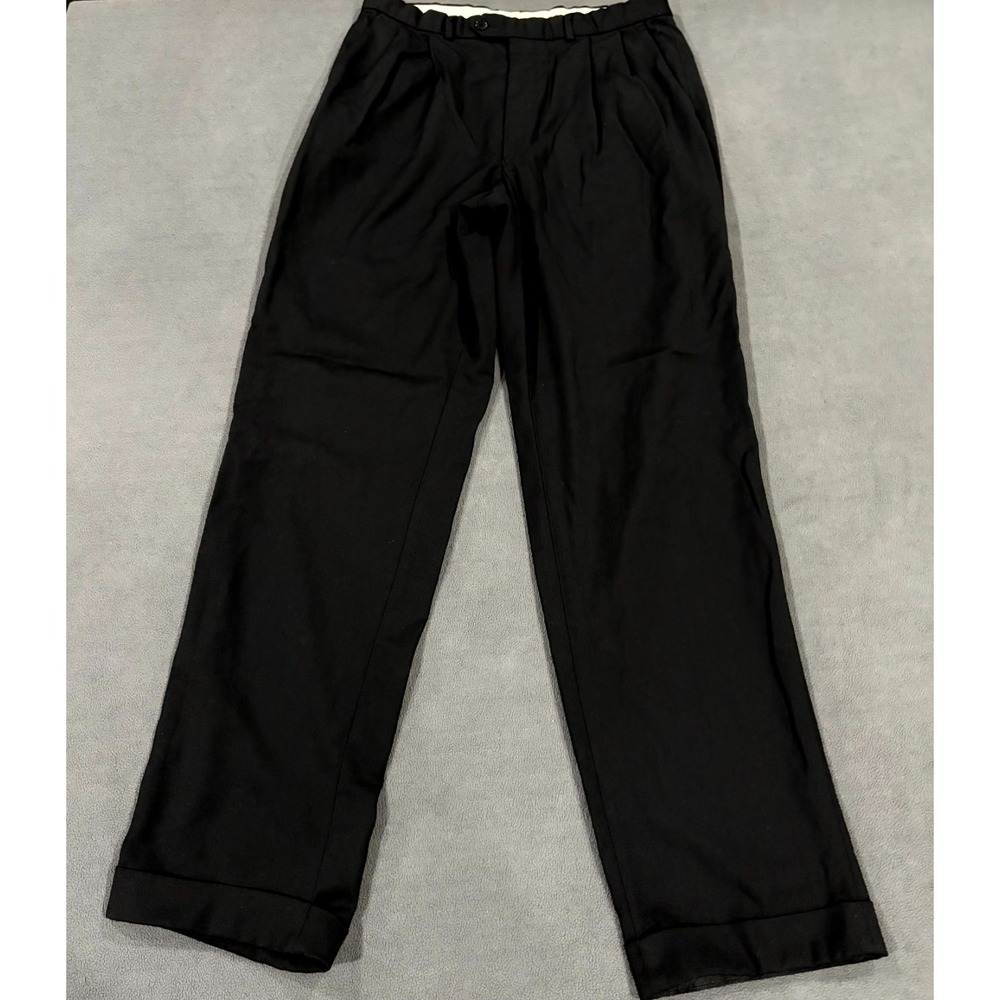 Mark & Spencer Dress Pants Mens 34x33 Black Pleated Front Formal Oxford Business